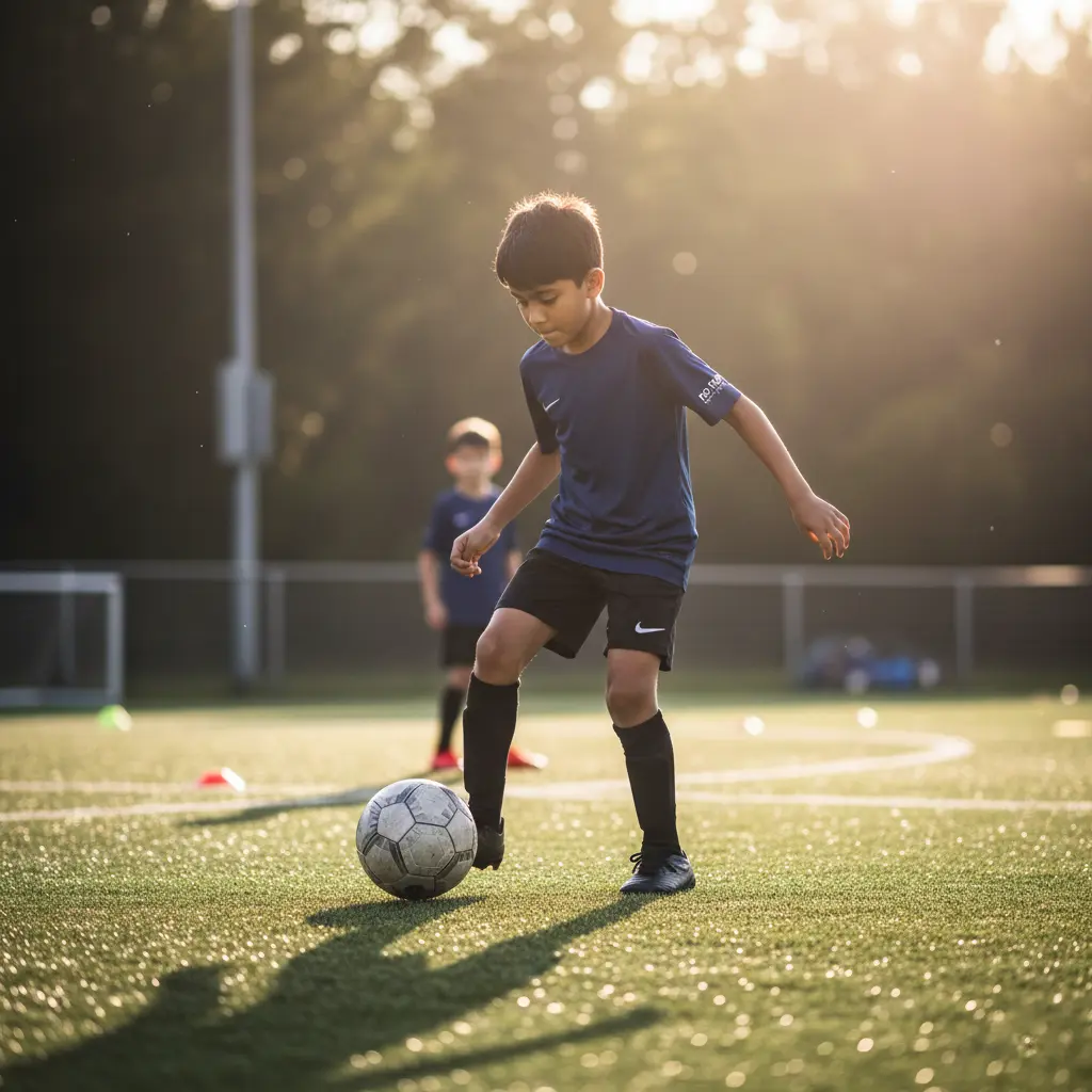 Boy kicking a soccer ball